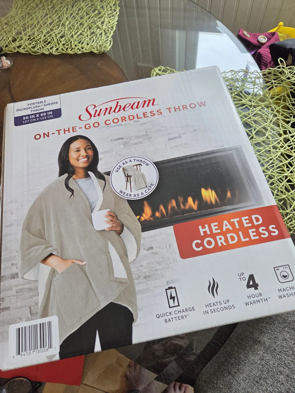 Sunbeam On-The-Go Cordless Heated Throw - Gray
